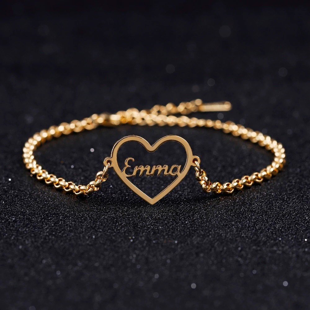 Heart Nameplate Bracelet Custom Jewelry Beceff
