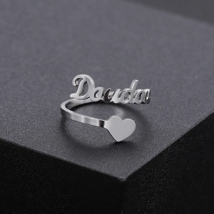 Personalized Adjustable Silver Custom Name Ring For Her Women Wife Girlfriend Valentine