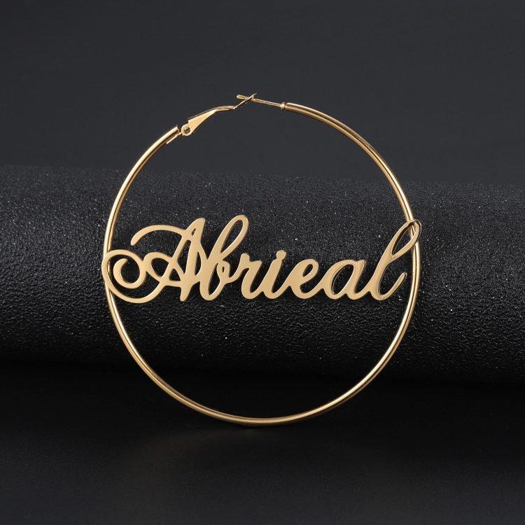 Personalized Hoop Earrings for Women Circle Cursive Name