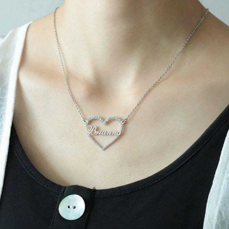 personalized heart crystal custom name women pendant necklace chain