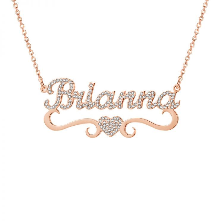 Sparkling Crystal Inlaid Name Necklace for Women Her Personalized Custom Gift Ideas in Rose Gold Color