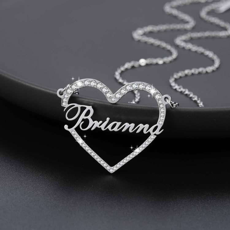 crystal heart name necklace