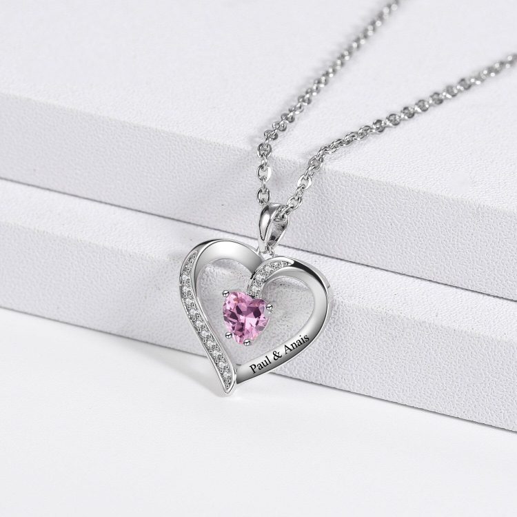 Birthstone Heart Name Necklace | Custom Jewelry | Beceff