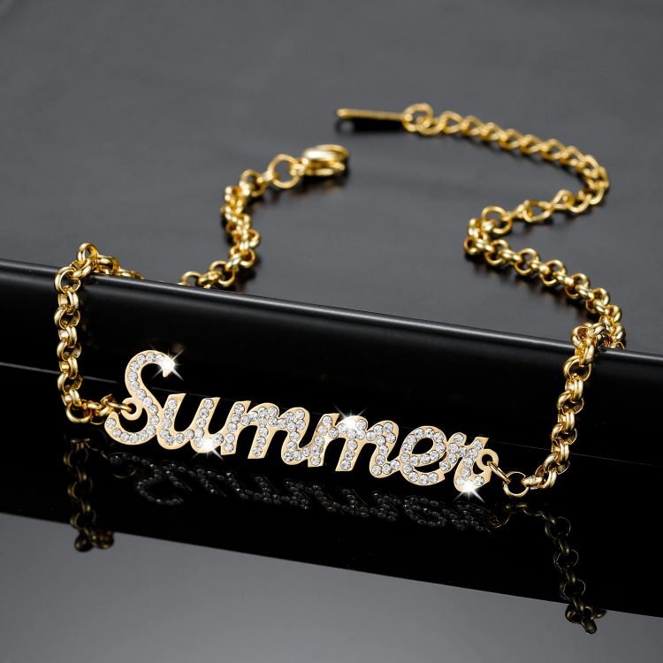 18cm Custom Name Gold Color Plated Stainless Steel Name Bracelet For Teenage Girl Sparkling Custom Name Bracelet For Women