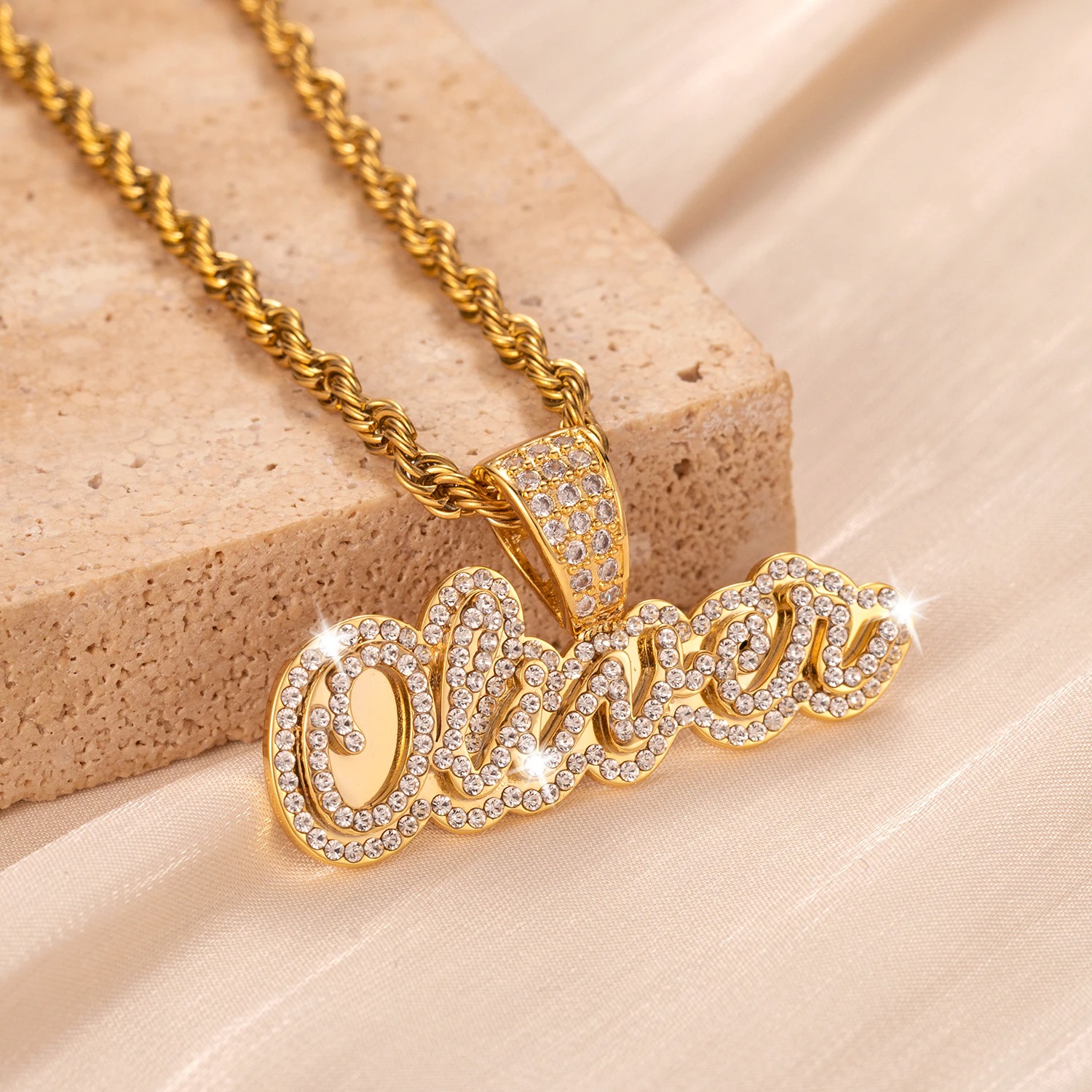 Crystal Cursive Name Necklace Custom Jewelry Beceff